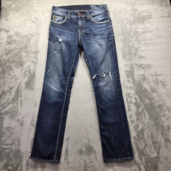 Silver Jeans Konrad Jeans Mens 30x32 Distressed Straight Leg Denim 925 Series - Picture 1 of 14